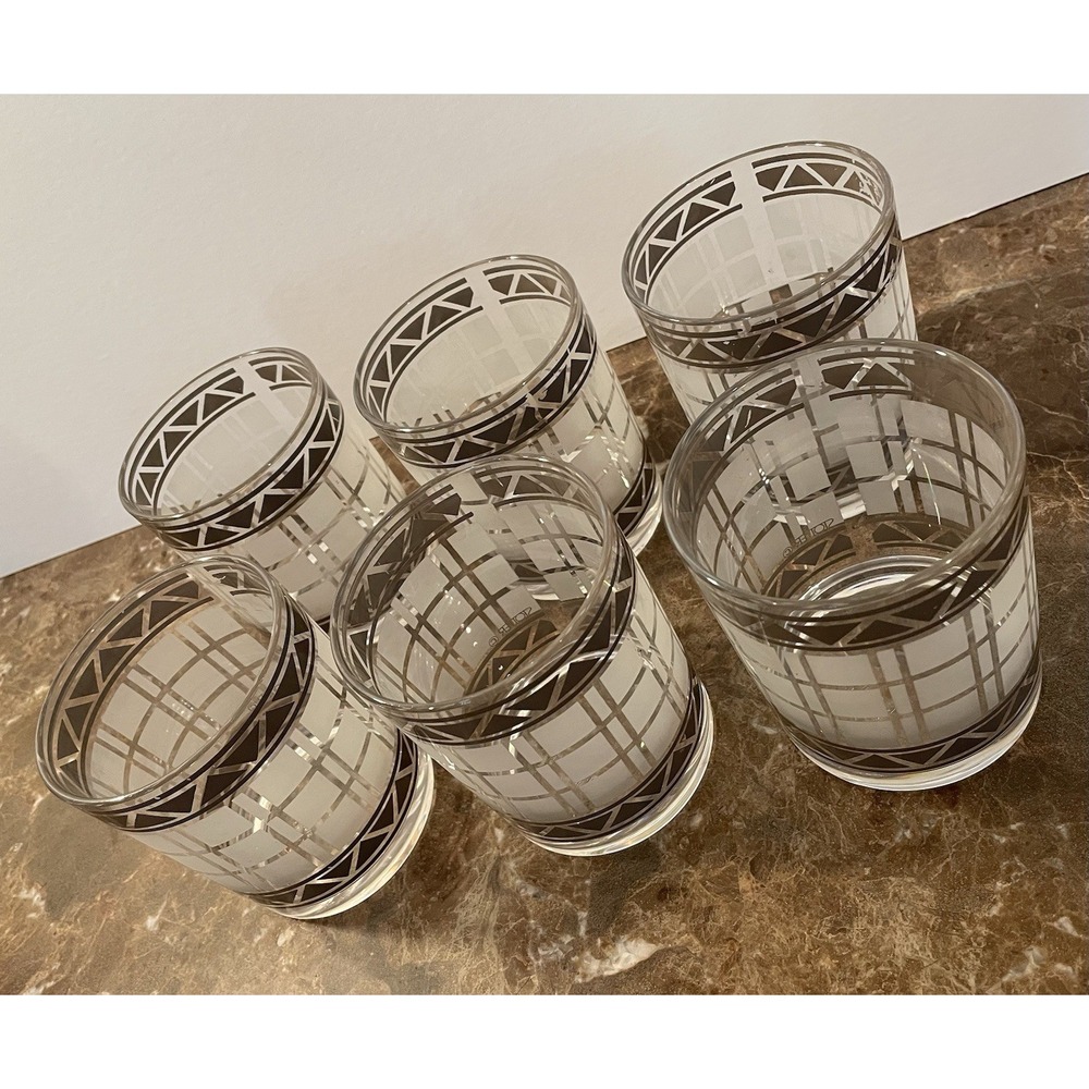 HJ Stotter 6 Acrylic Cups MCM Art Deco Old Fashioned Rock Glasses Frosted SET - Picture 4 of 16